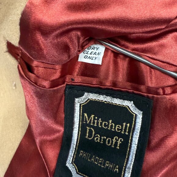 VTG Overcoat Tan Wool Double Breasted Red Satin Lined Coat Mitchell Daroff - Picture 16 of 16